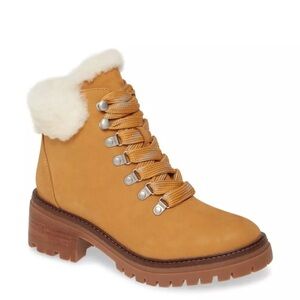 NEW Gentle Souls Women Shearling Combat Boots Brooklyn 2.0 Cozy US 8.5M Brown